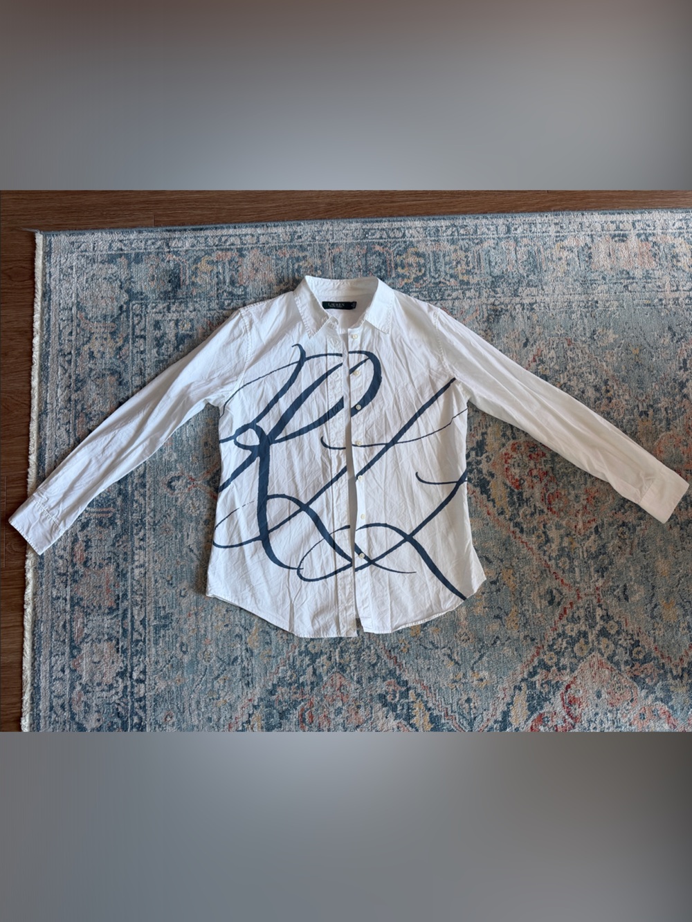 Ralph Lauren White Graphic Long-Sleeve Button-Up Shirt for Women